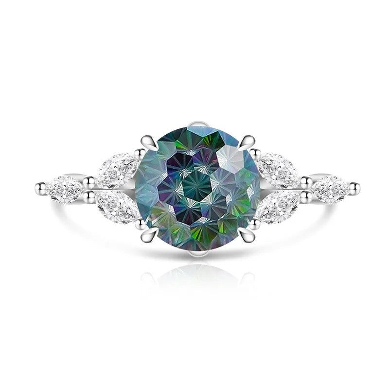 Round Zircon Marquise Accent Ring