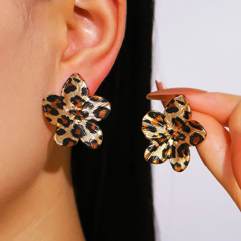 Leopard Flower Drop Earrings