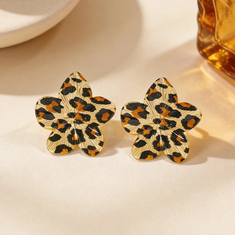 Leopard Flower Drop Earrings