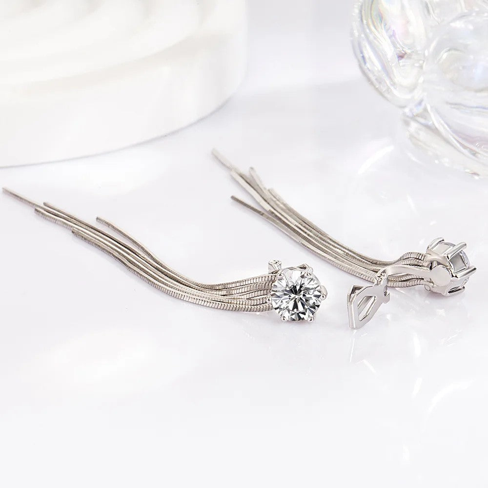 Crystal Tassel Clip Earrings