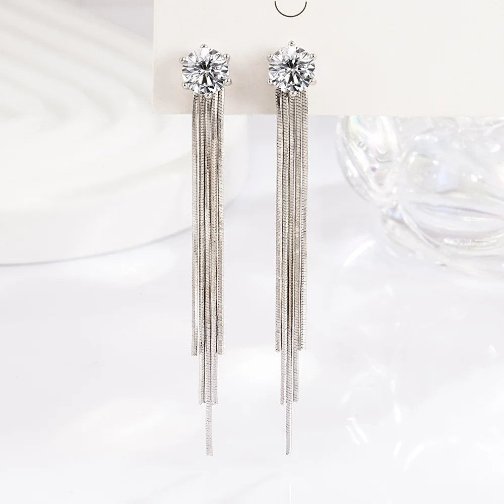 Crystal Tassel Clip Earrings