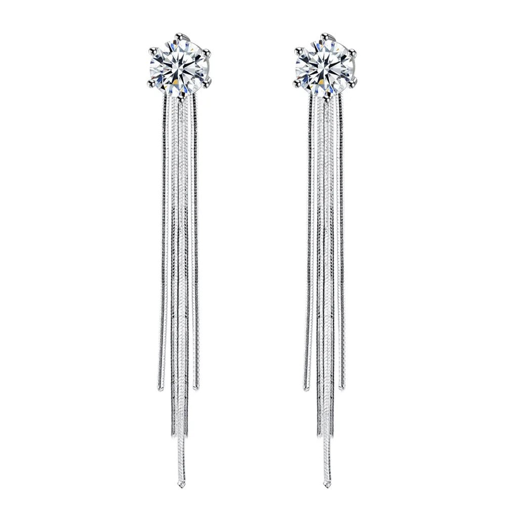 Crystal Tassel Clip Earrings