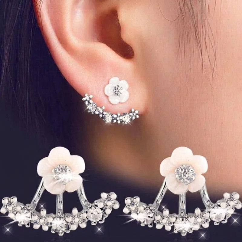 White Flower Arch Stud Earrings