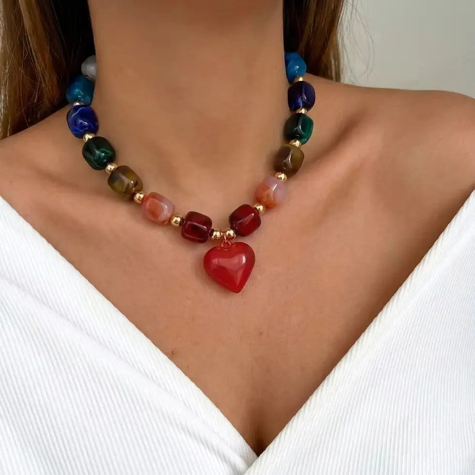Colorful Heart Beaded Necklace