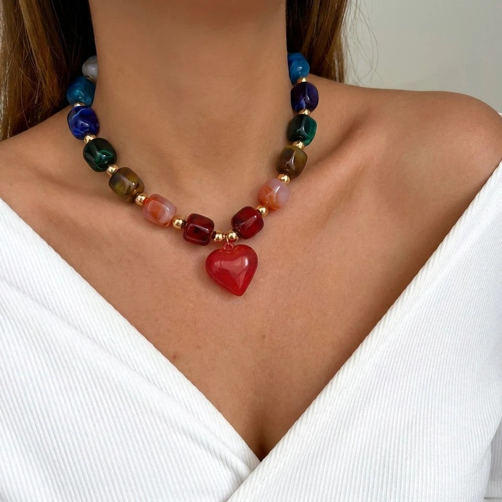 Colorful Heart Beaded Necklace