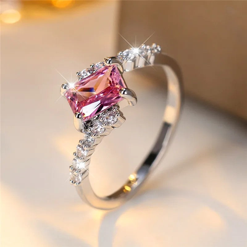Pink Square Zircon Ring