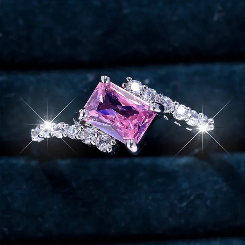 Pink Square Zircon Ring
