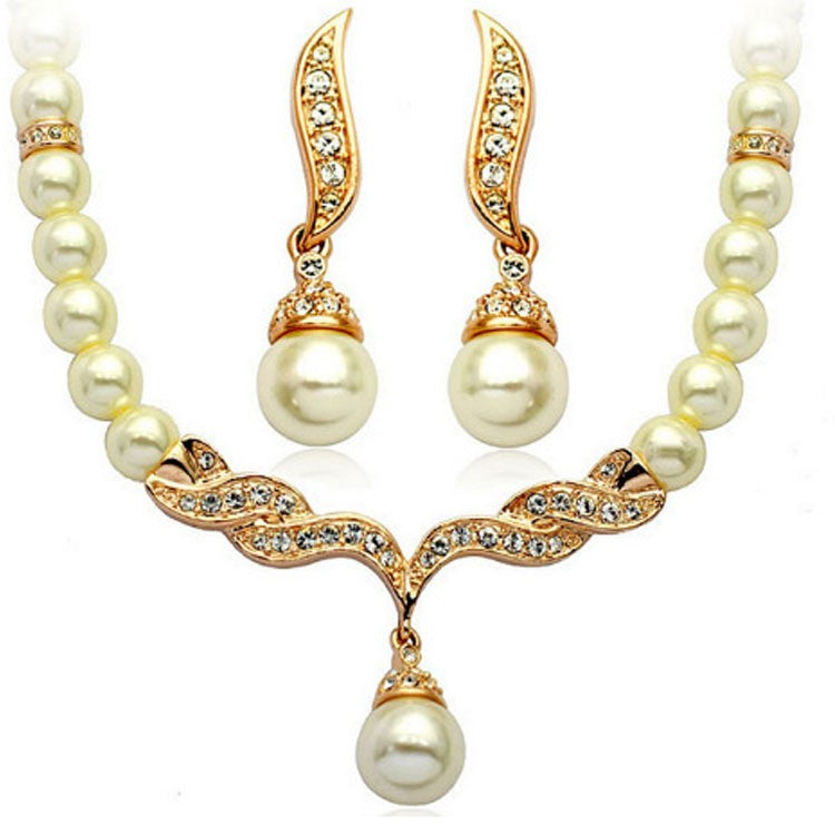 Rhinestone Vine Pearl Jewelry Set