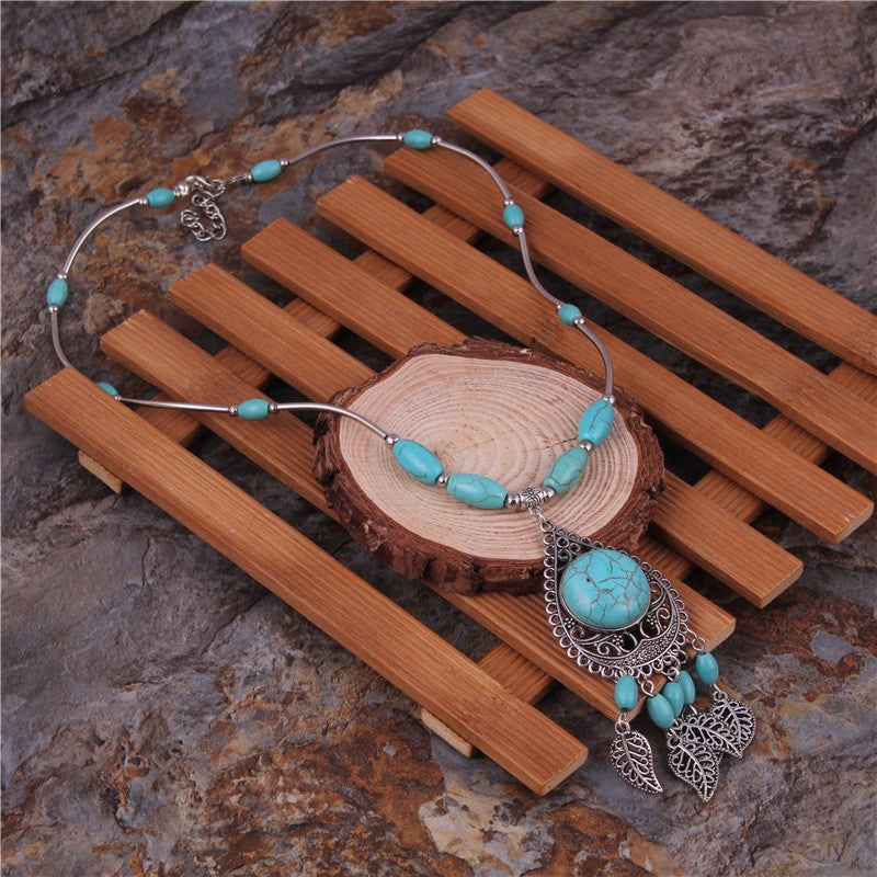 Turquoise Filigree Leaf Dangle Necklace
