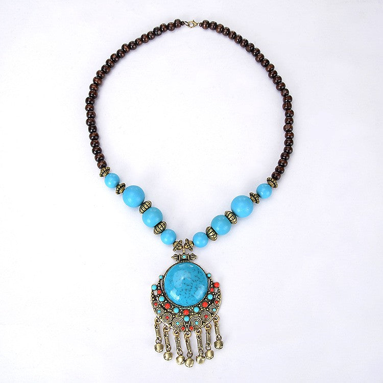 Turquoise Round Pendant Bell Necklace