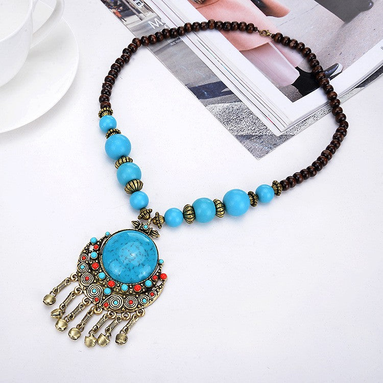 Turquoise Round Pendant Bell Necklace
