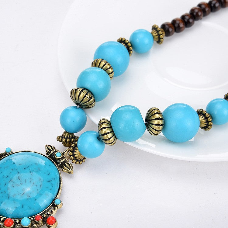 Turquoise Round Pendant Bell Necklace