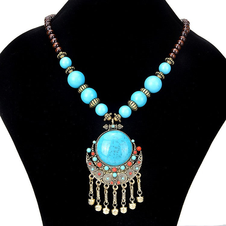 Turquoise Round Pendant Bell Necklace