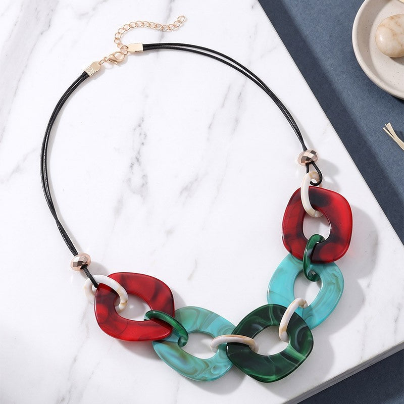 Marbled Square Link Necklace