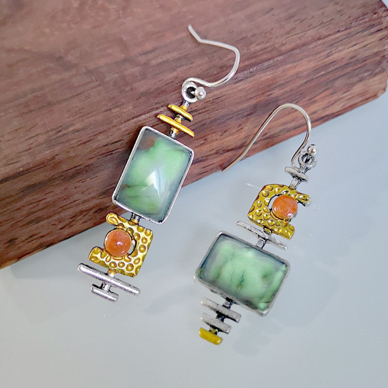 Turquoise & Amber Block Drop Earrings