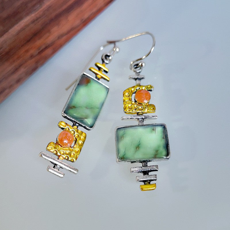 Turquoise & Amber Block Drop Earrings