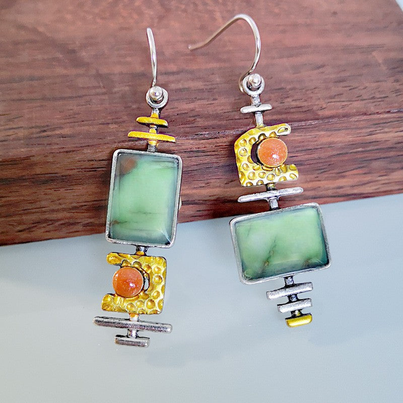 Turquoise & Amber Block Drop Earrings