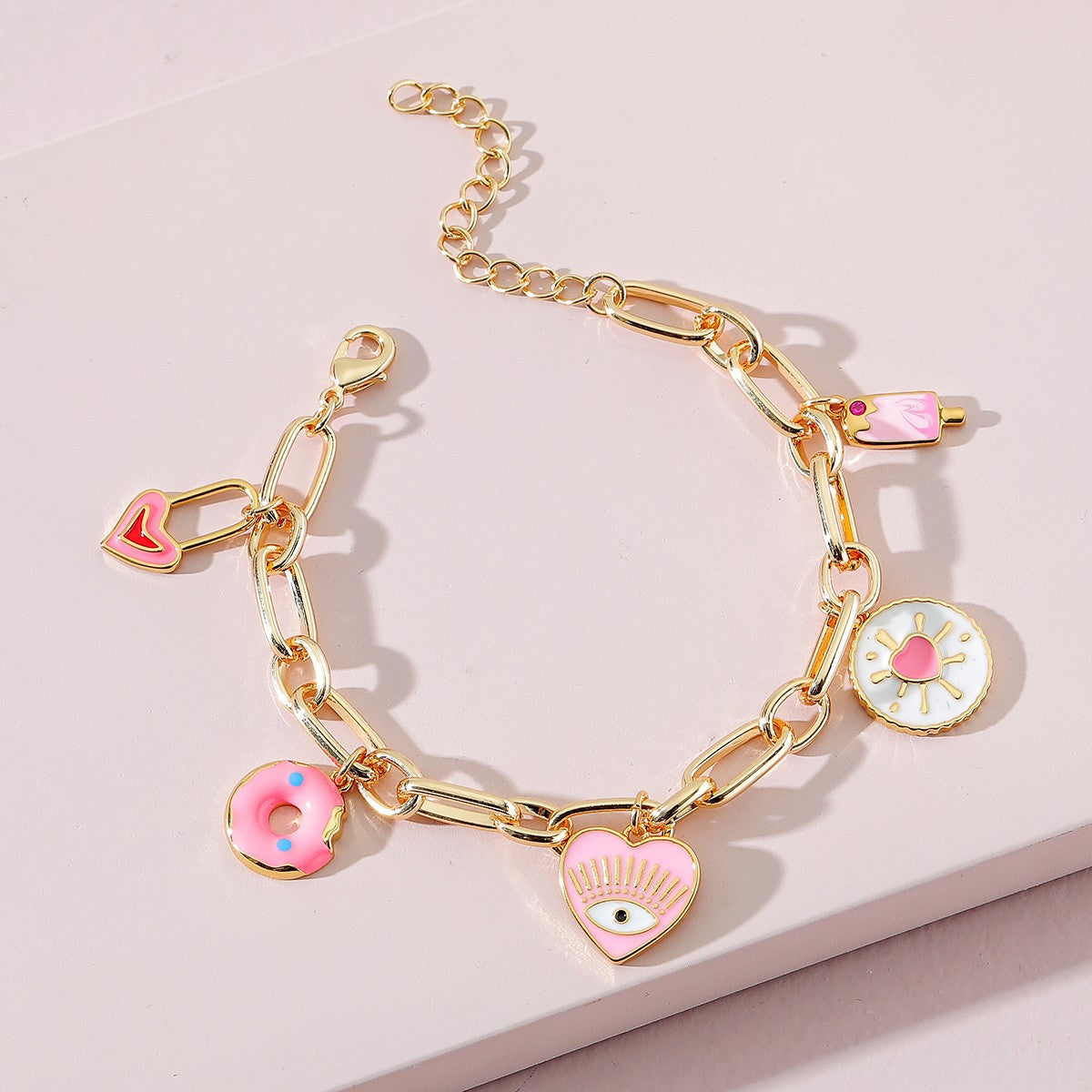 Pink Charm Link Bracelet