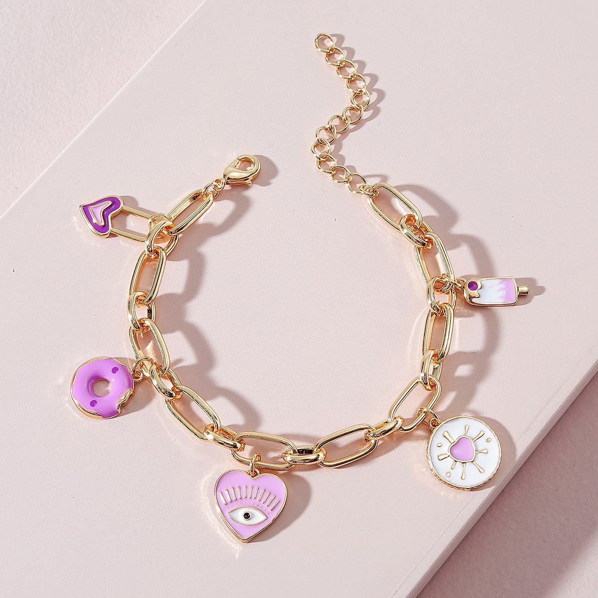 Pink Charm Link Bracelet