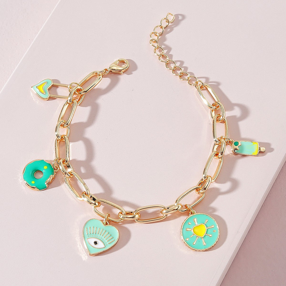 Pink Charm Link Bracelet