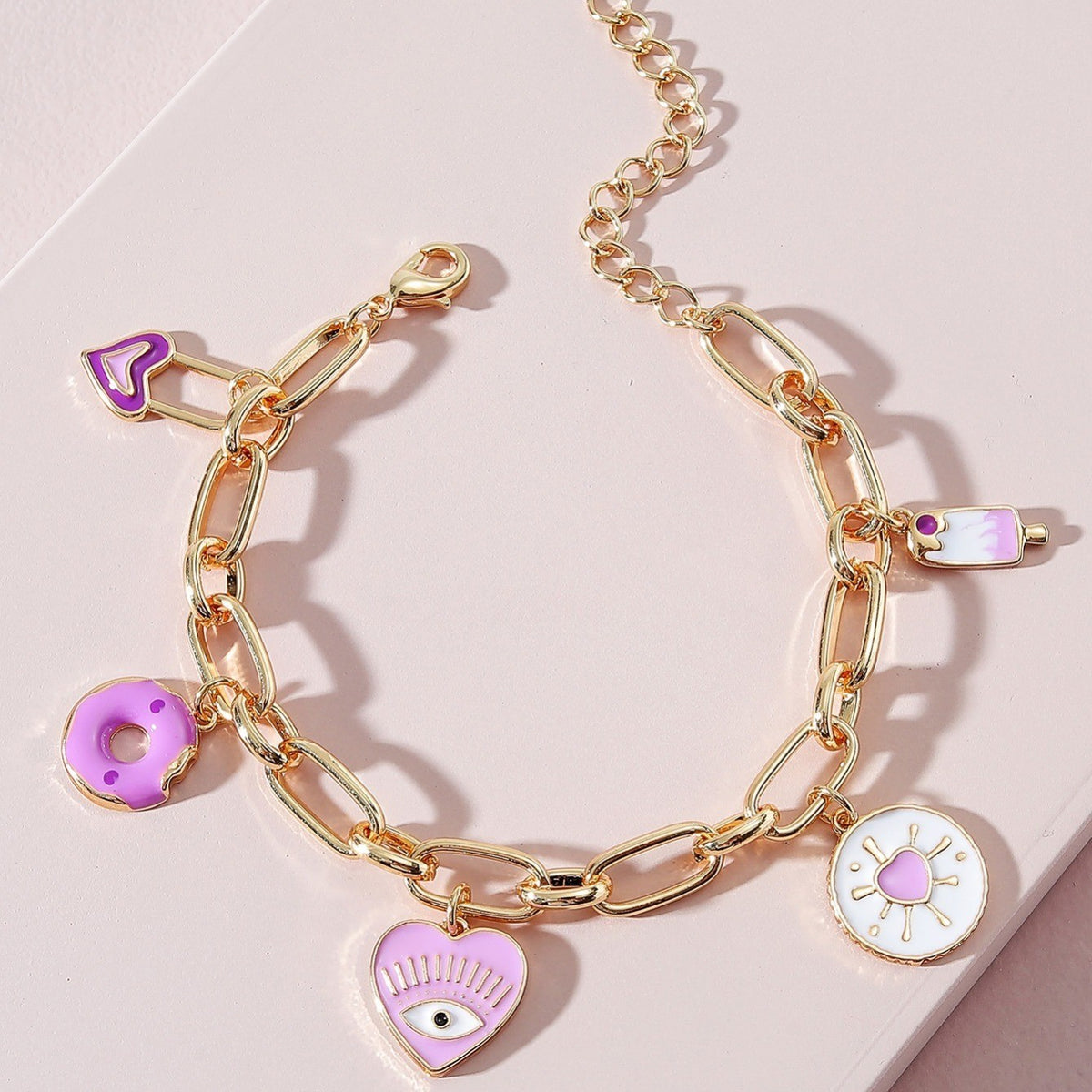 Pink Charm Link Bracelet