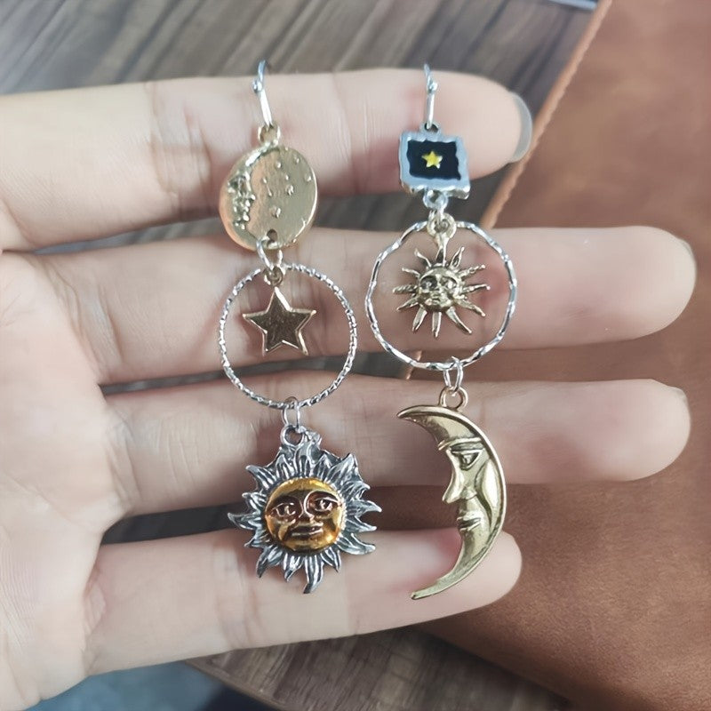 Celestial Sun Moon Dangle Earrings