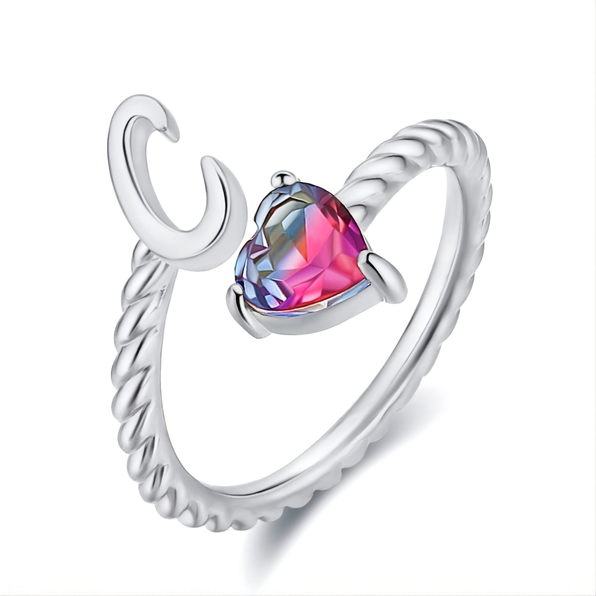 Iridescent Heart Initial Open Ring