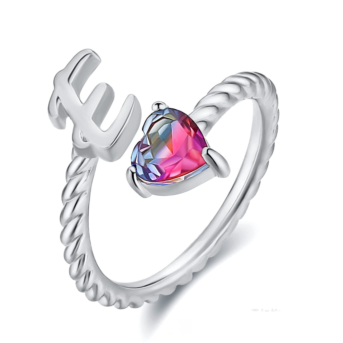 Iridescent Heart Initial Open Ring