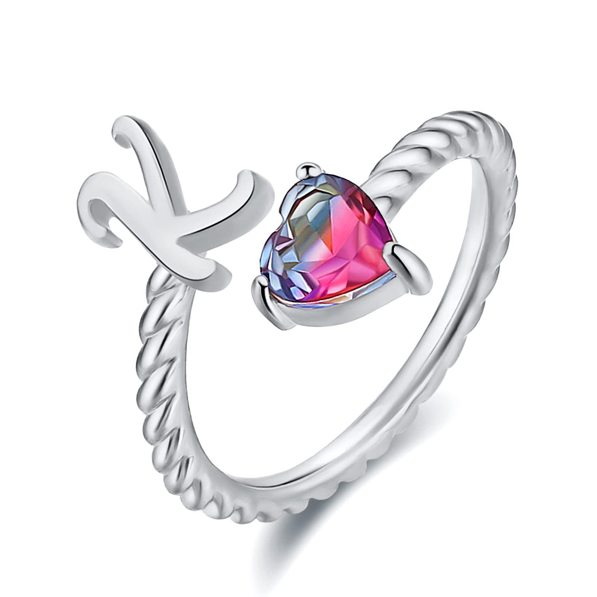 Iridescent Heart Initial Open Ring
