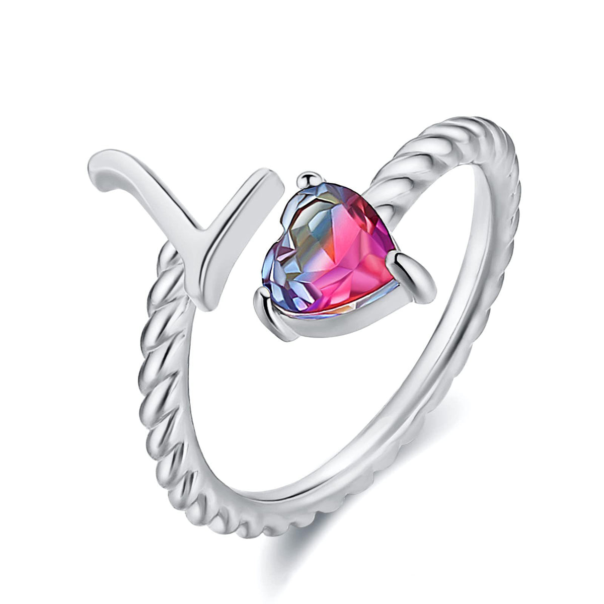 Iridescent Heart Initial Open Ring