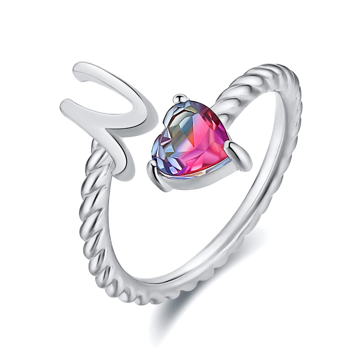 Iridescent Heart Initial Open Ring