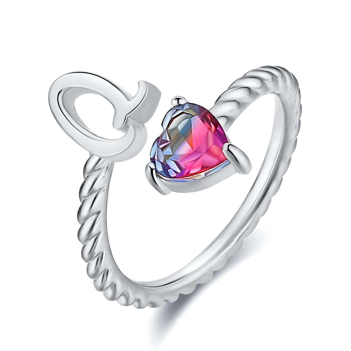 Iridescent Heart Initial Open Ring