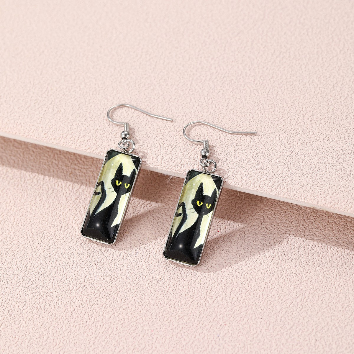 Cat Silhouette Rectangle Drop Earrings