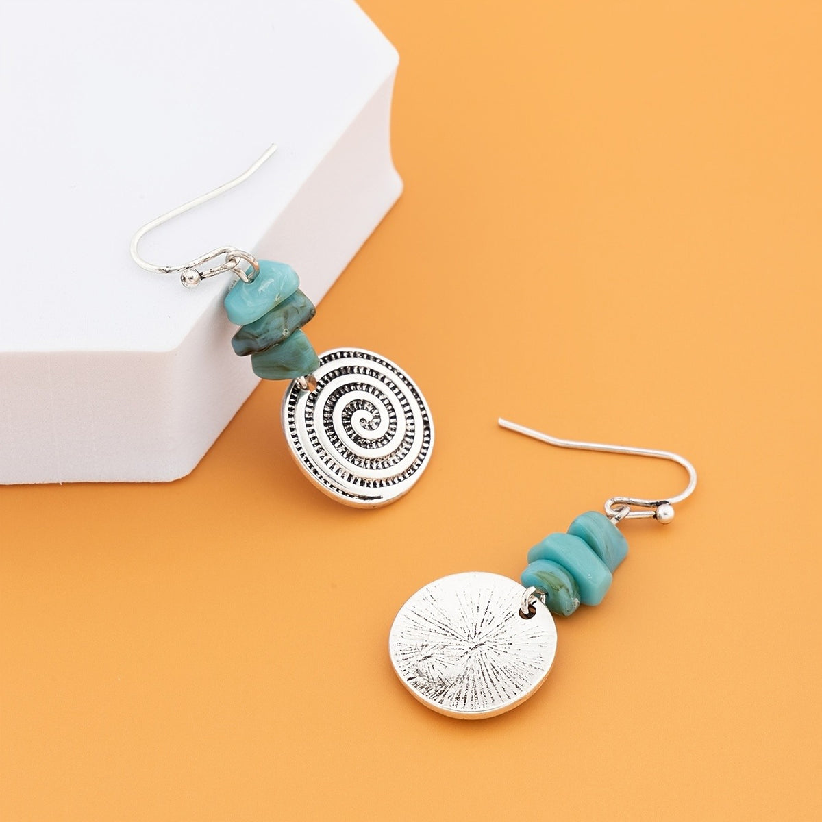 Turquoise Spiral Disc Earrings