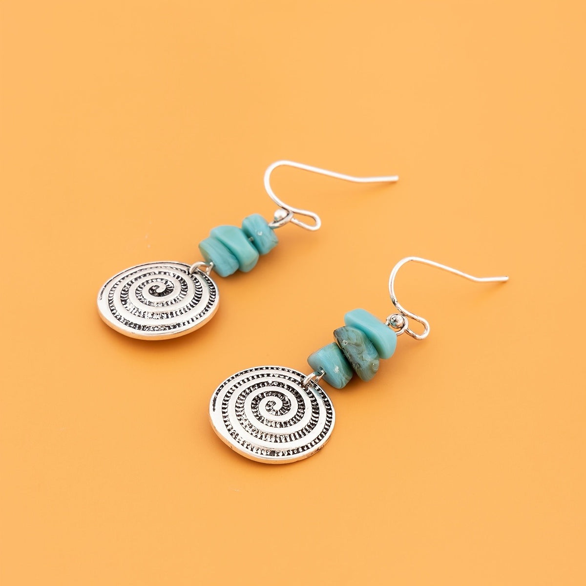 Turquoise Spiral Disc Earrings