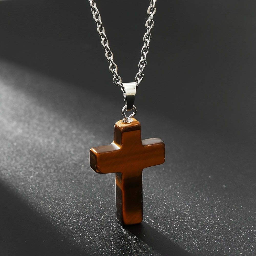 Variegated Stone Cross Necklace