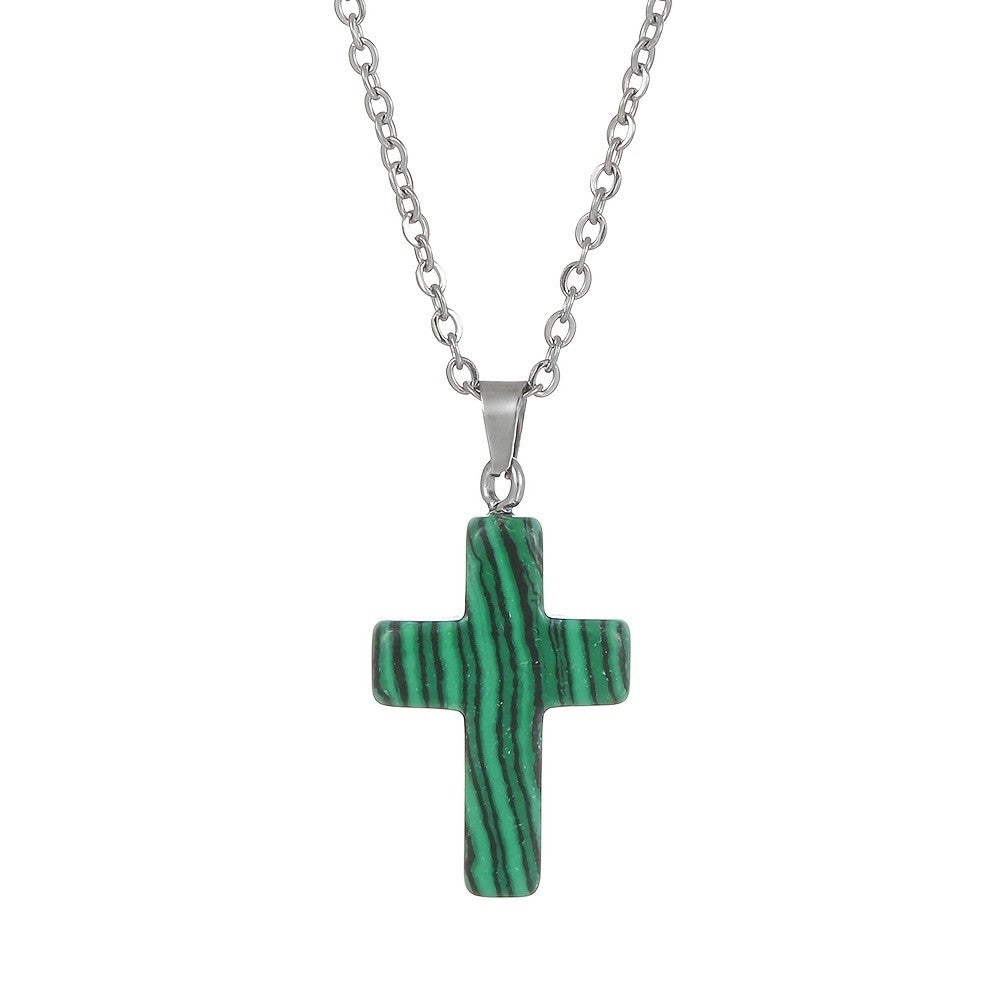Variegated Stone Cross Necklace