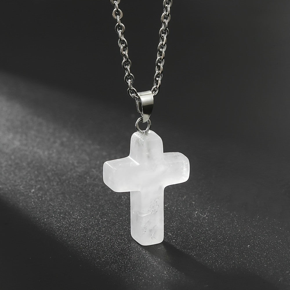 Variegated Stone Cross Necklace