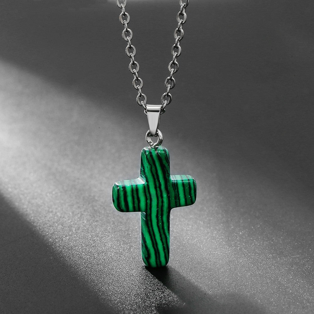 Variegated Stone Cross Necklace