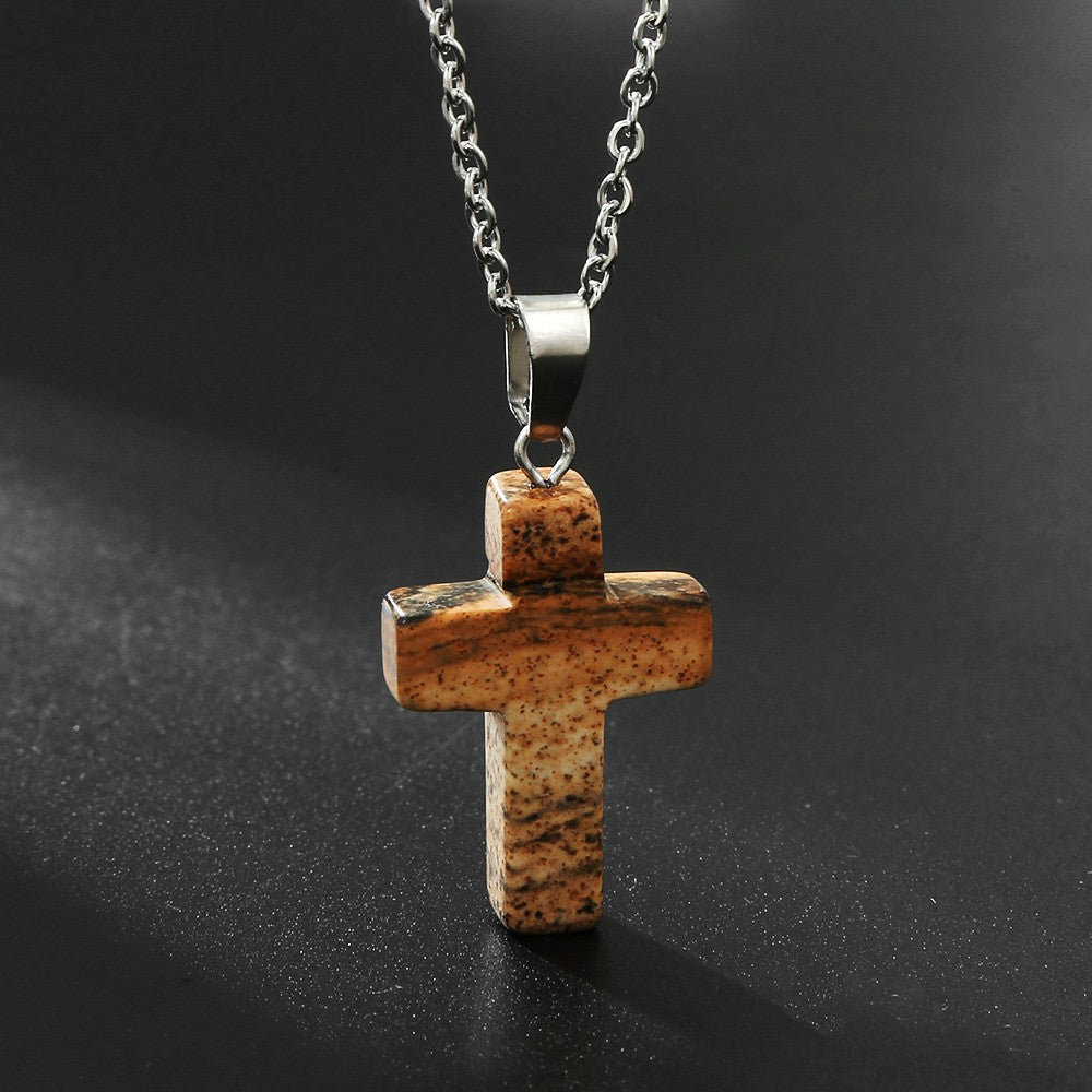 Variegated Stone Cross Necklace