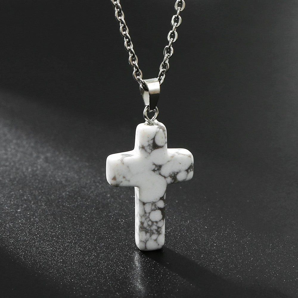 Variegated Stone Cross Necklace