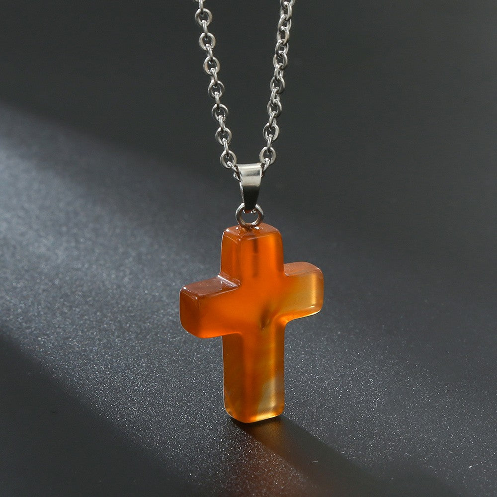 Variegated Stone Cross Necklace