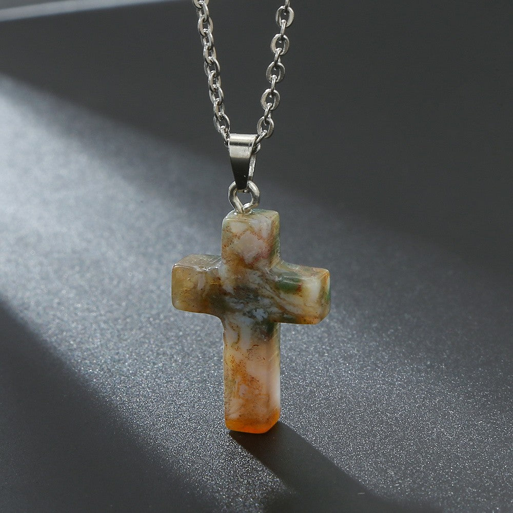 Variegated Stone Cross Necklace