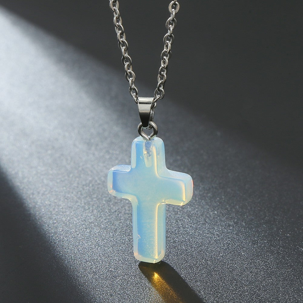 Variegated Stone Cross Necklace