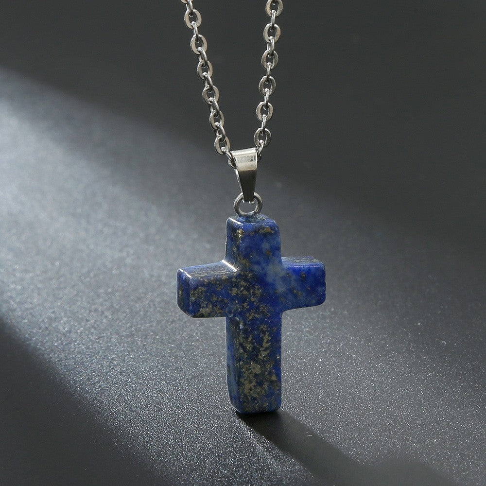 Variegated Stone Cross Necklace