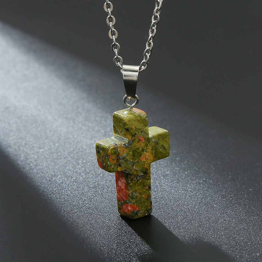 Variegated Stone Cross Necklace