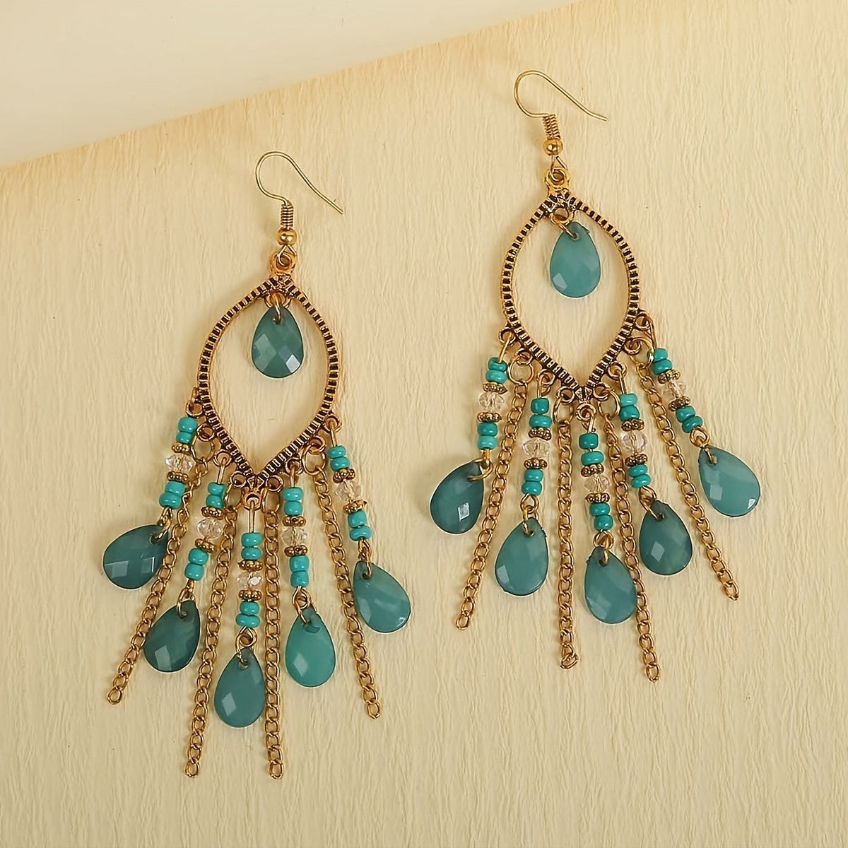 Teardrop Stone Cascade Earrings