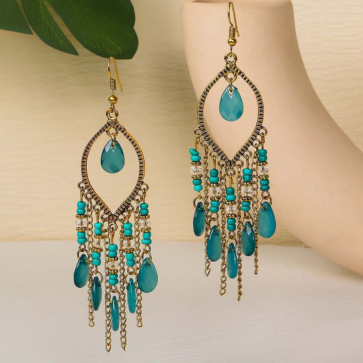Teardrop Stone Cascade Earrings