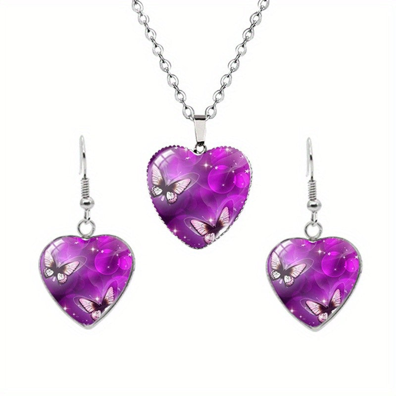 Butterfly Glass Heart Jewelry Set