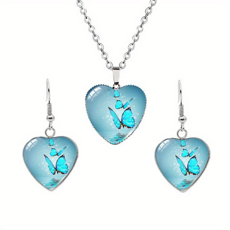Butterfly Glass Heart Jewelry Set